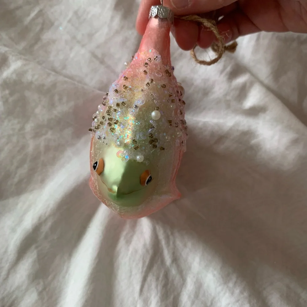 West Elm Set of 2 Glass Bedazzled Ornaments - Fish and Turtle